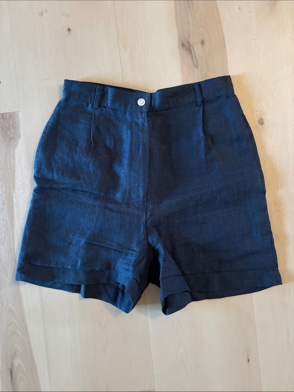 High-Waist Navy Women's Tailored Linen Shorts